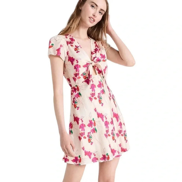 Ba&sh Floral Jacquard Tie Front Cut Out Elita Mini Dress Cream Size 10 NWT - Picture 4 of 13